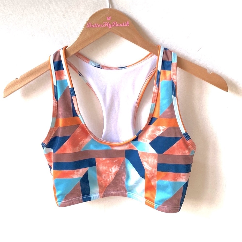 SHEIN abstract print Sports Razor back Bra, Size S